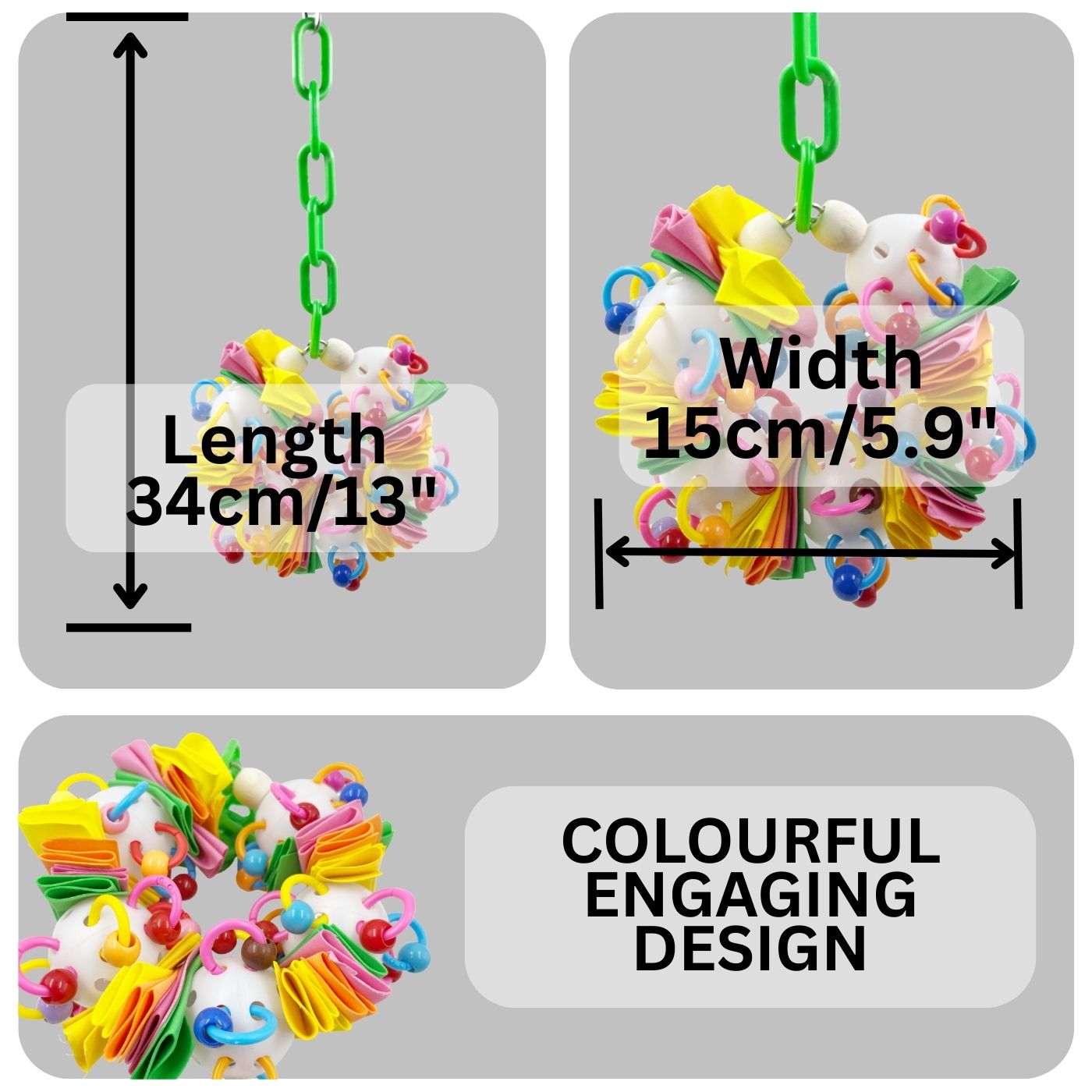 Rainbow Pom Pom Cluster Interactive Bird Toy Dimensions
