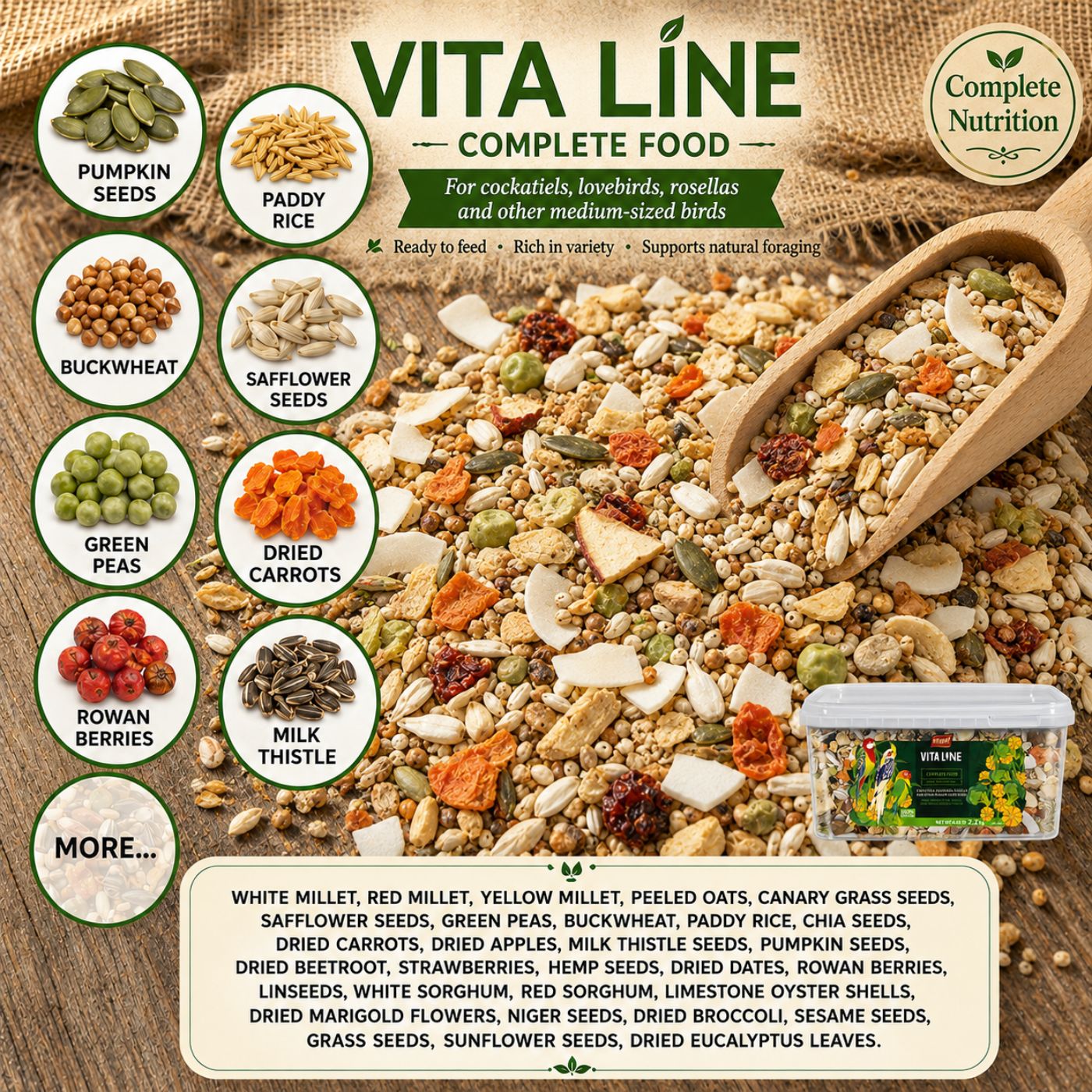 Vitaline Cockatiel, Lovebird and Rosella Food 2.2kg