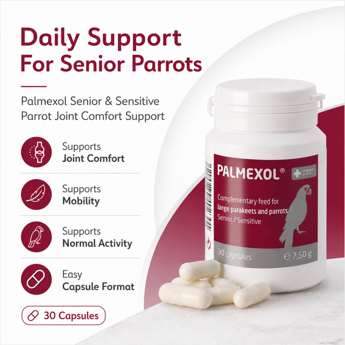 Palmexol Joint Comfort Support For Senior Parrots - 30 Capsules