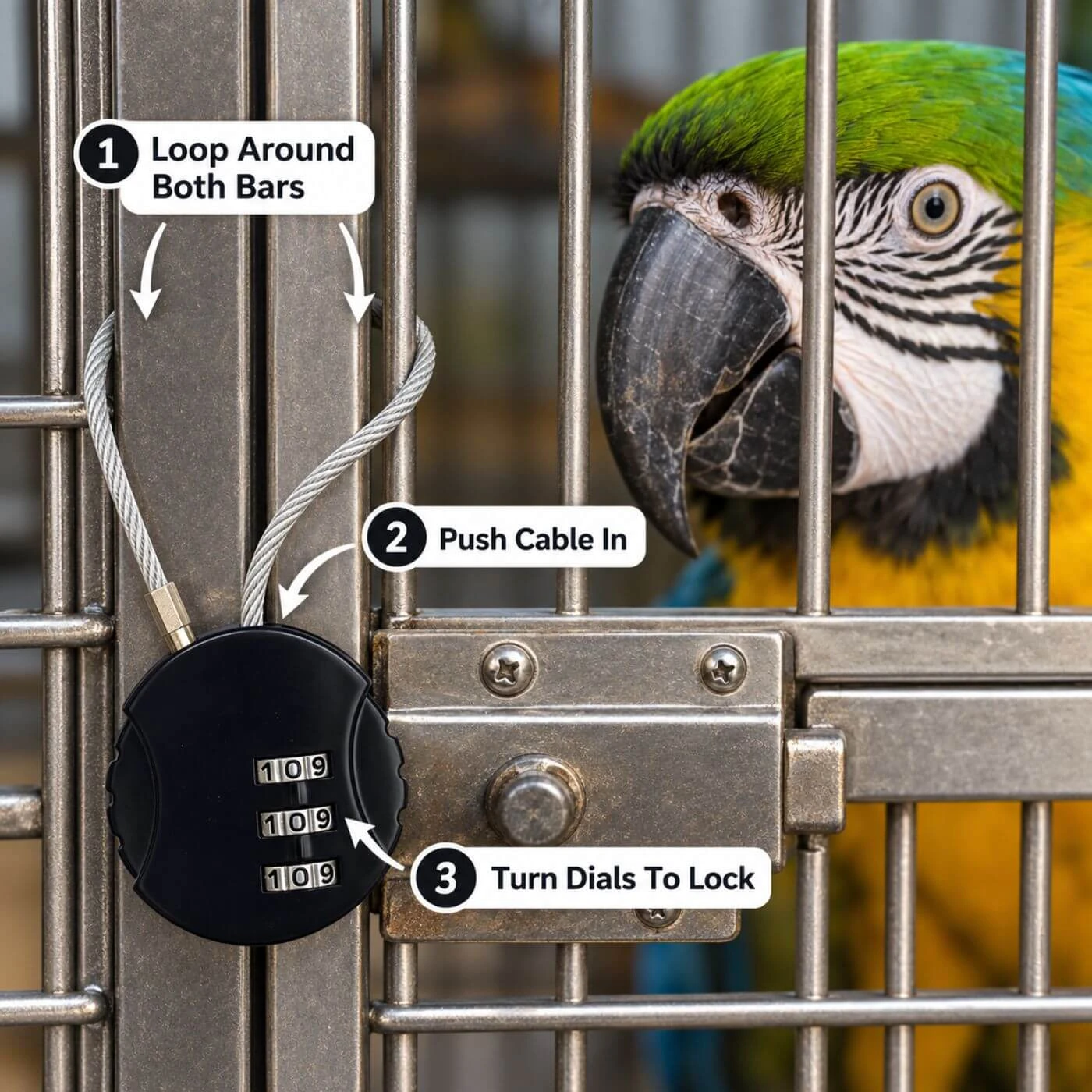 Bird Cage 3-Digit Combination Cable Lock