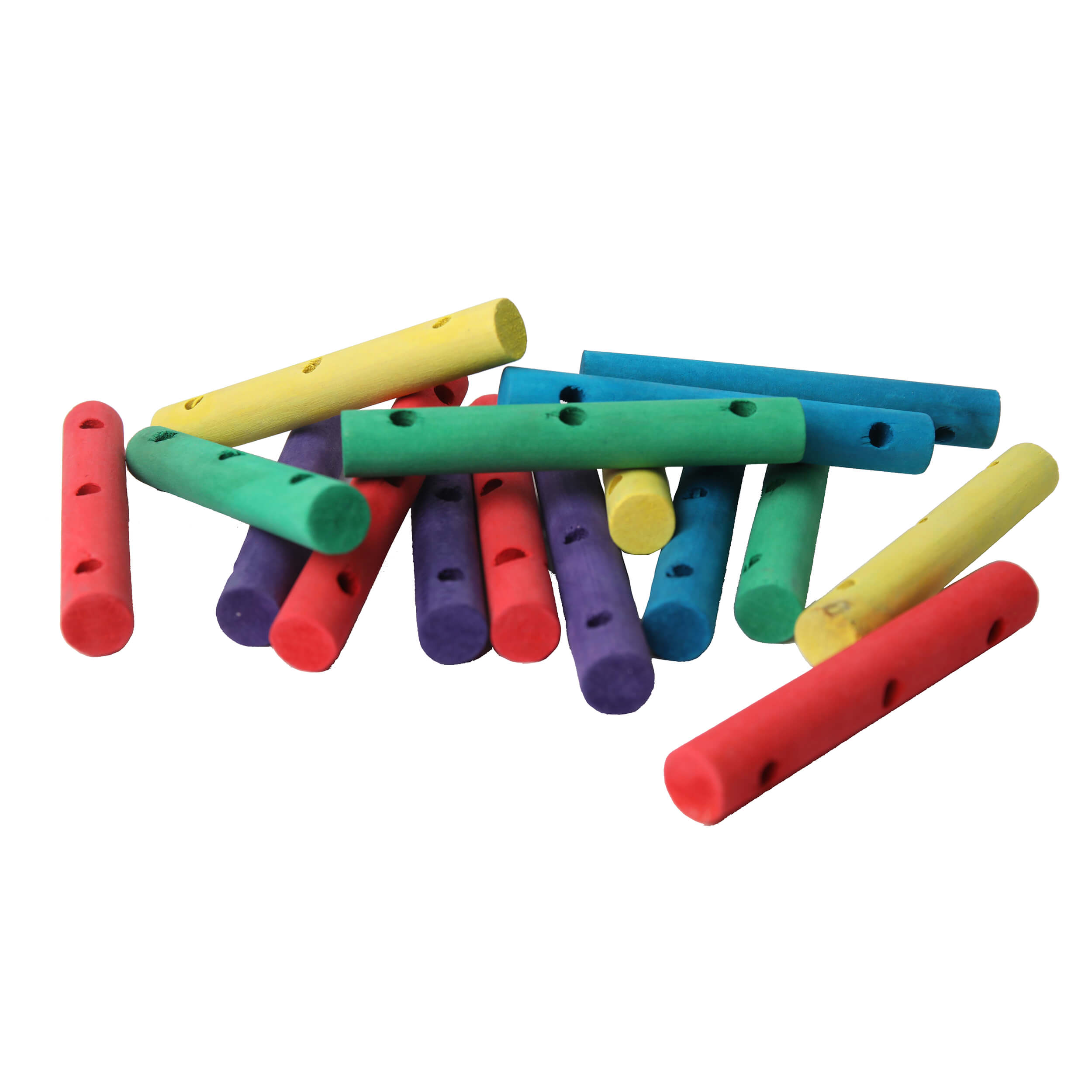 Colourful Wood Drilled Dowels - Parrot Toy Parts - 16 Pack