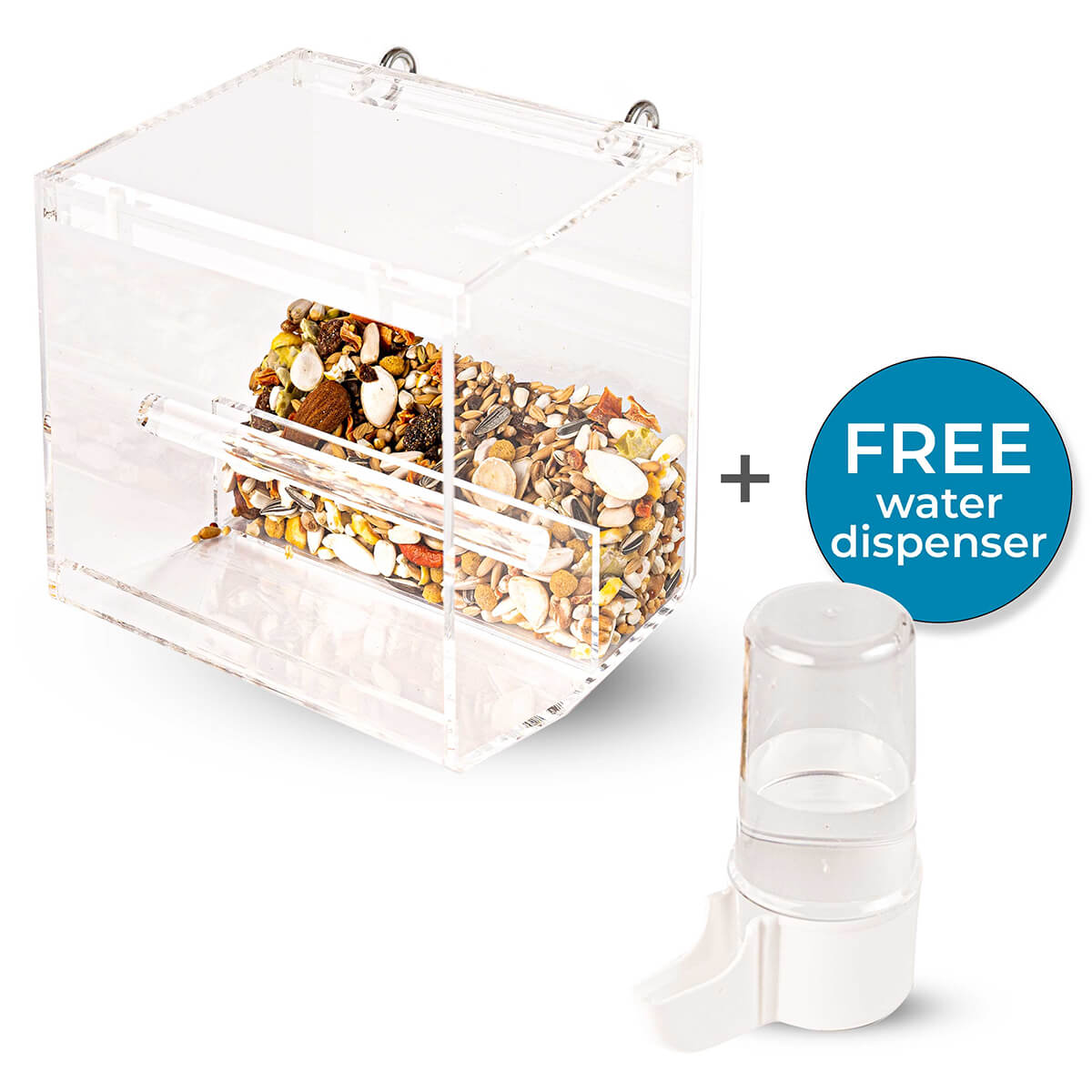 Bird Cage - No Mess Bird Cage Feeder with Hooks and Free Water Bottle