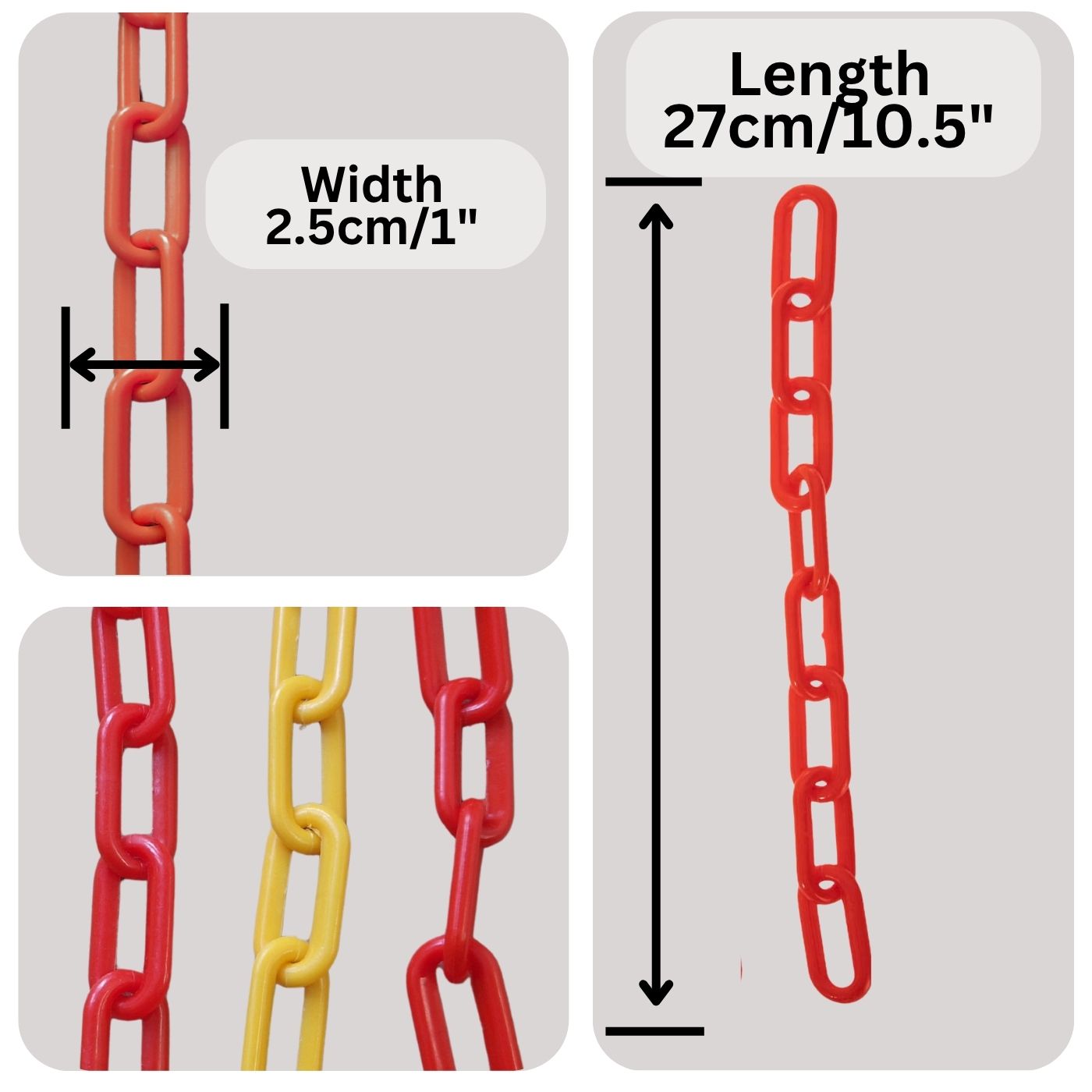 Colourful Plastic Chain Links - Large - Foot Parrot Toy Dimensions