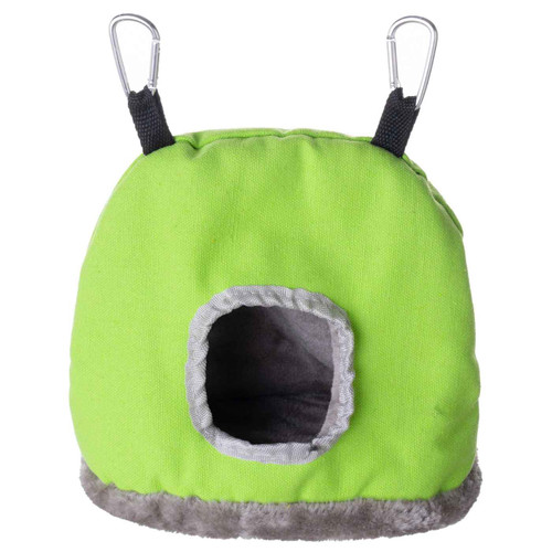 Parrot Essentials Snuggle Sack – Nascondiglio Morbido Per Pappagalli, Verde, Piccolo, Lavabile In Lavatrice, Con Clip Metalliche