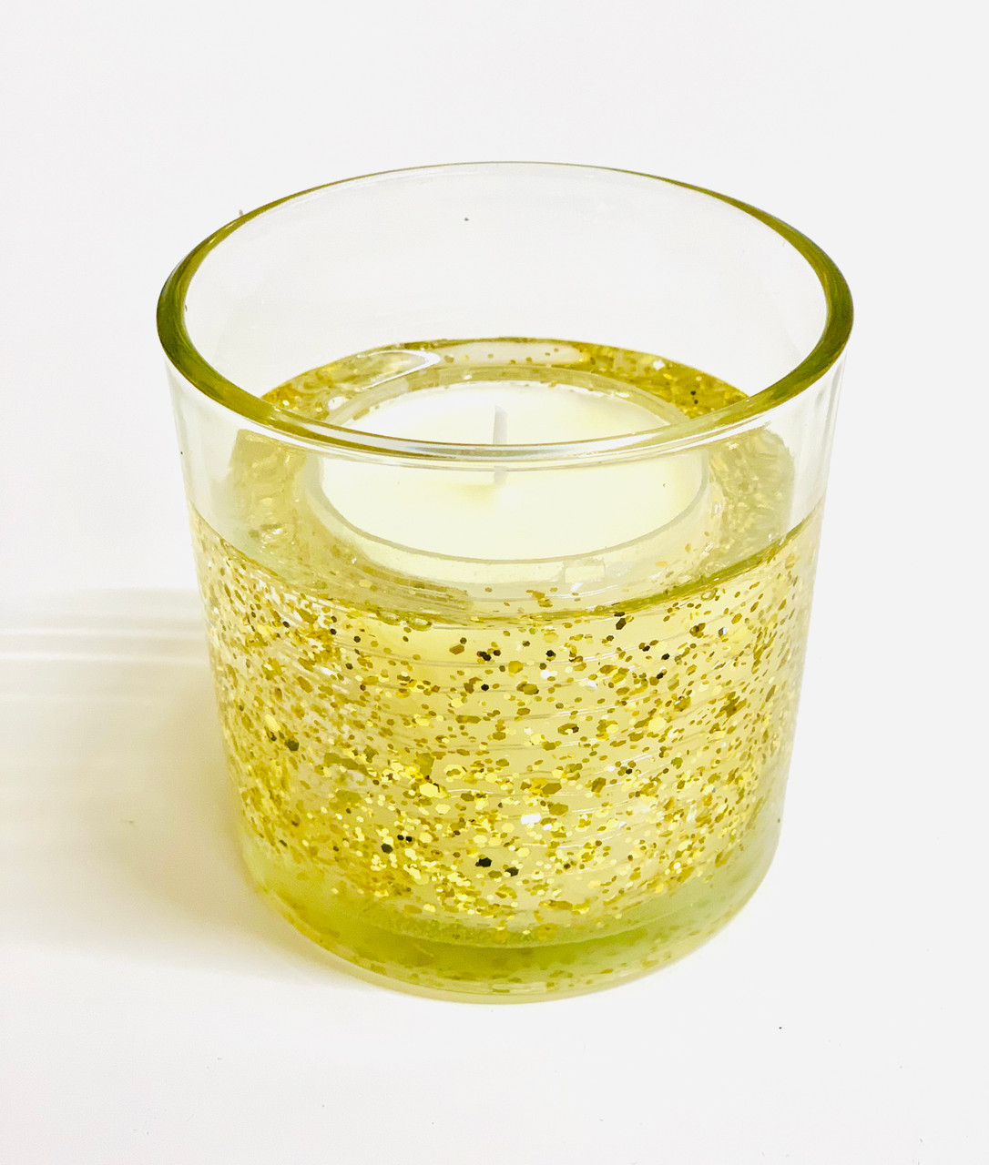 LED Gel Candle with Light Up Gold Stars Amber Noir Readmans