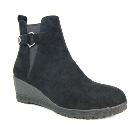 comfortable black wedge booties
