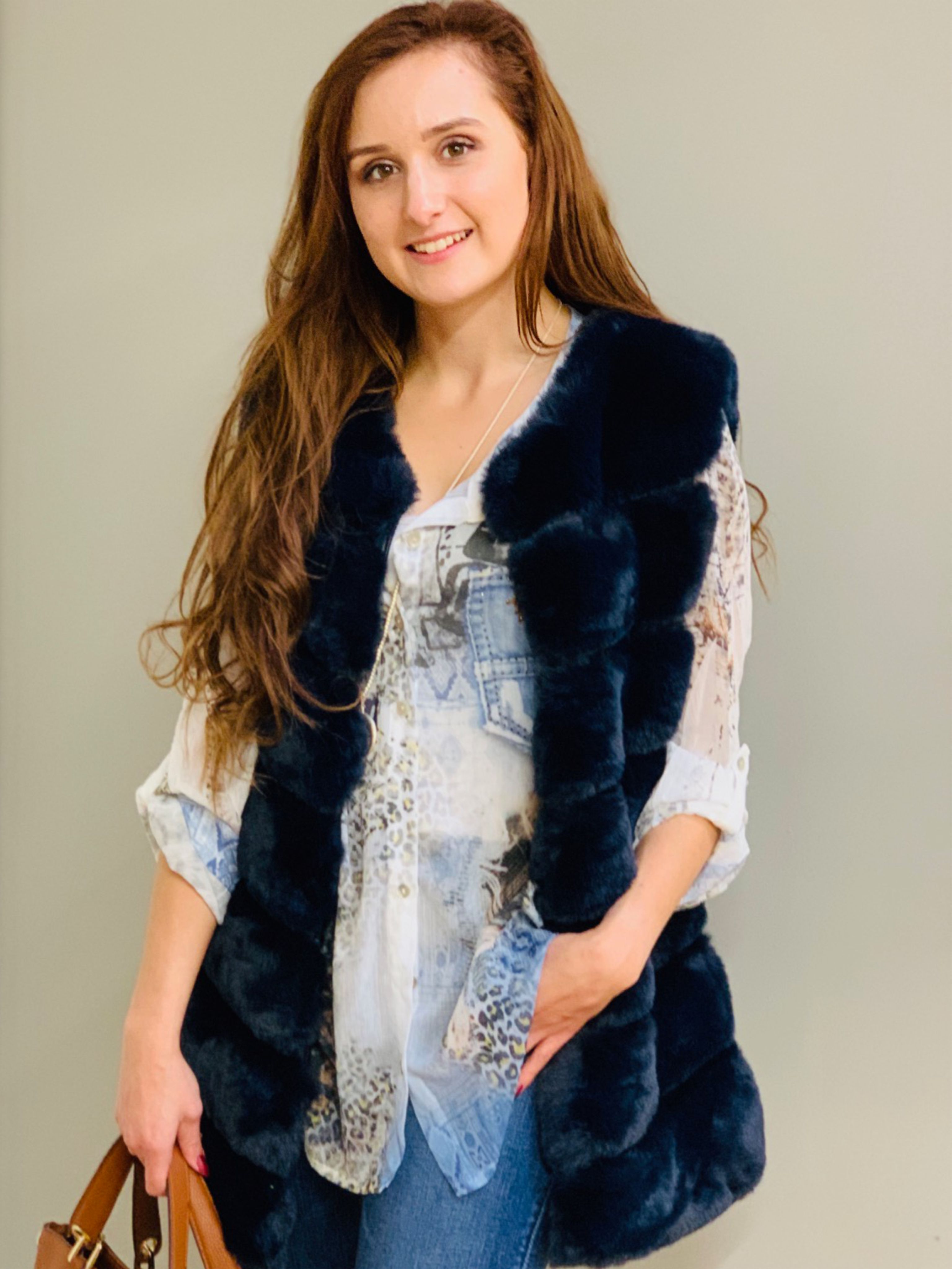 Ladies Long Faux Fur Gilet Readmans
