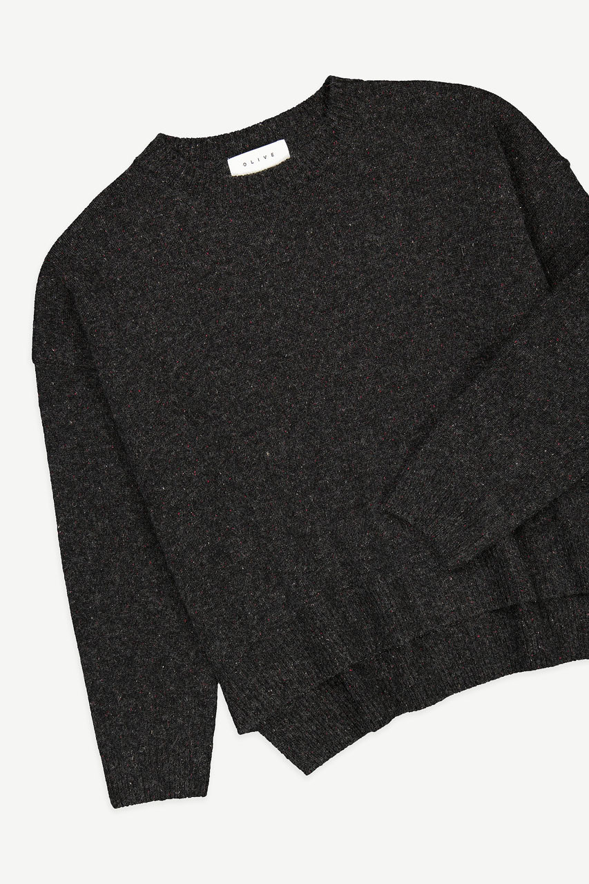 Boucle Round Neck Jumper, Charcoal
