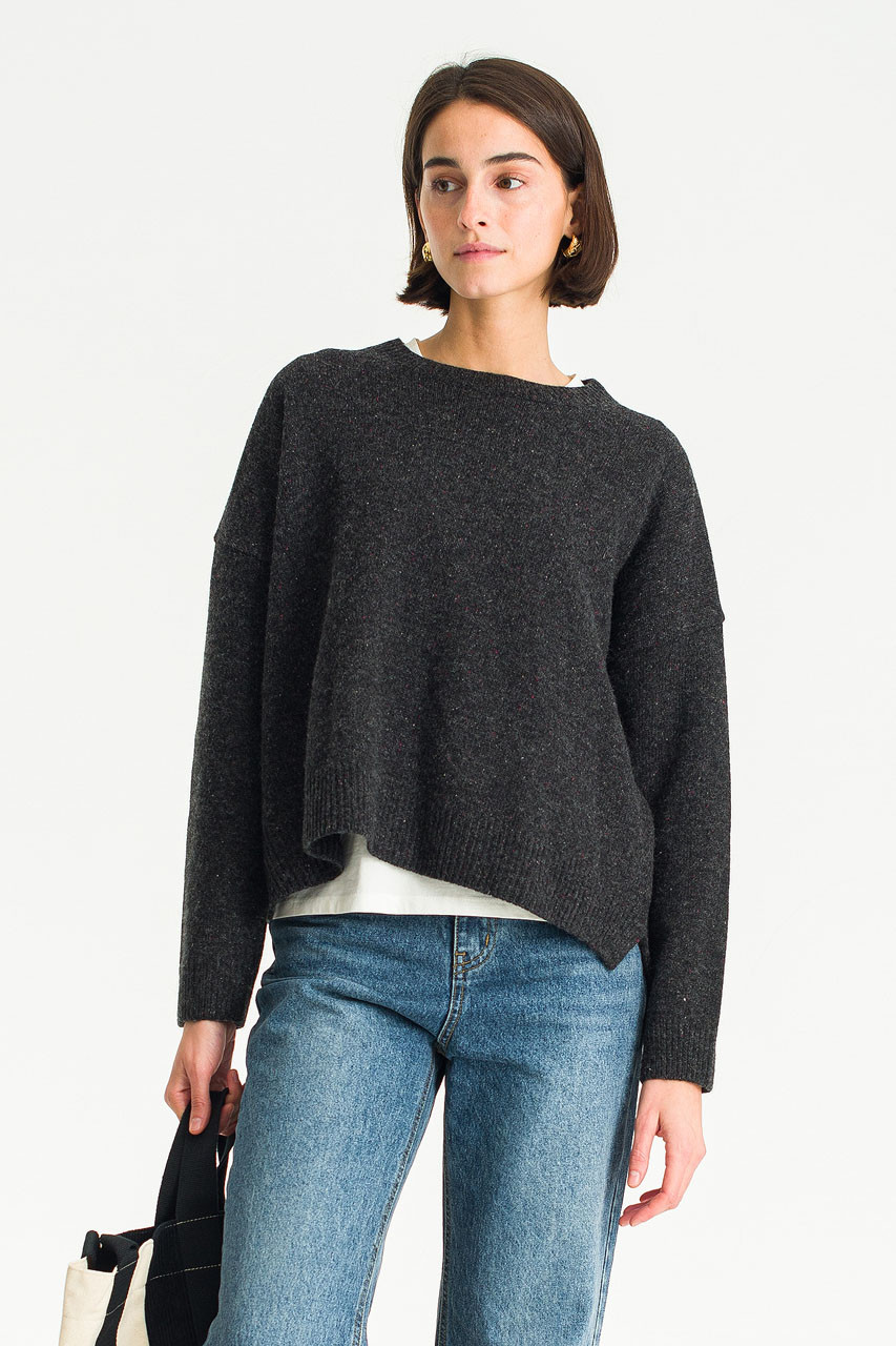 Boucle Round Neck Jumper, Charcoal