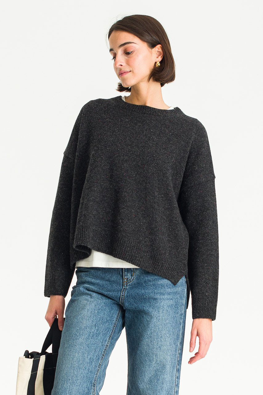 Boucle Round Neck Jumper, Charcoal