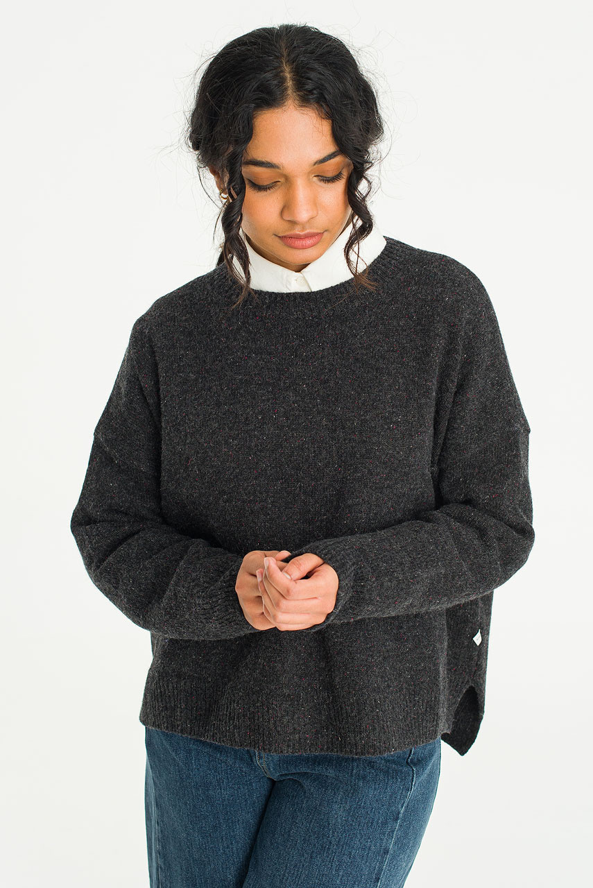 Boucle Round Neck Jumper, Charcoal