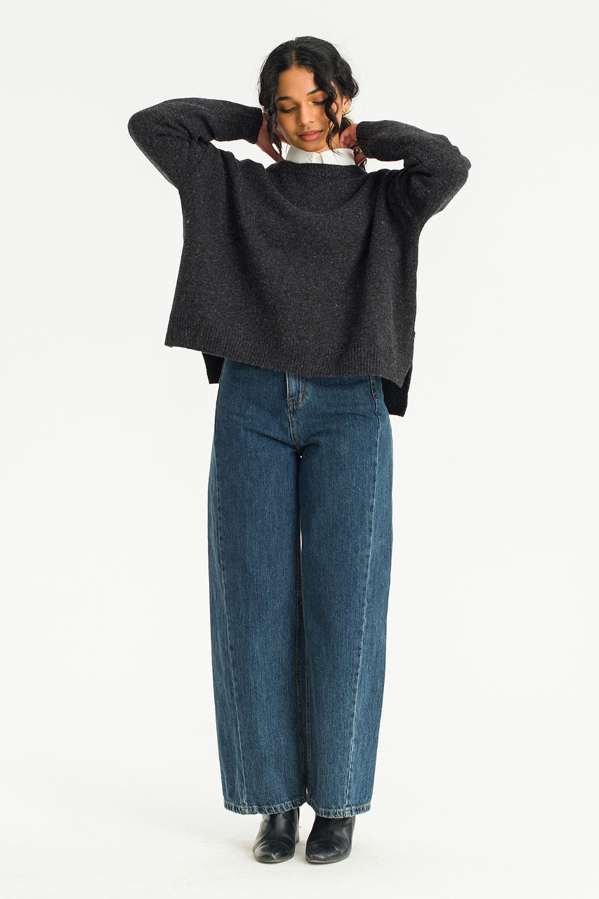 Boucle Round Neck Jumper, Charcoal