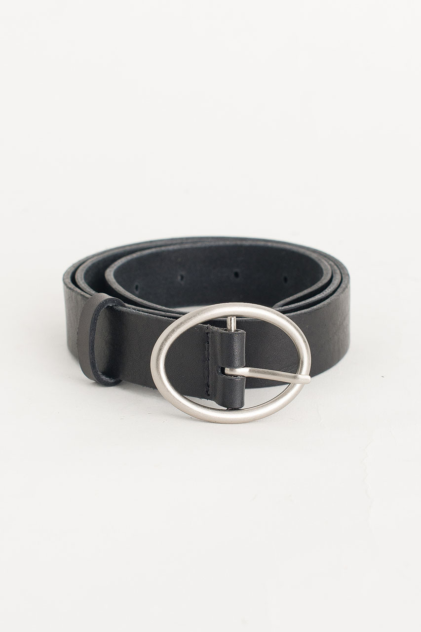 Round Shape Leather Belt, Black