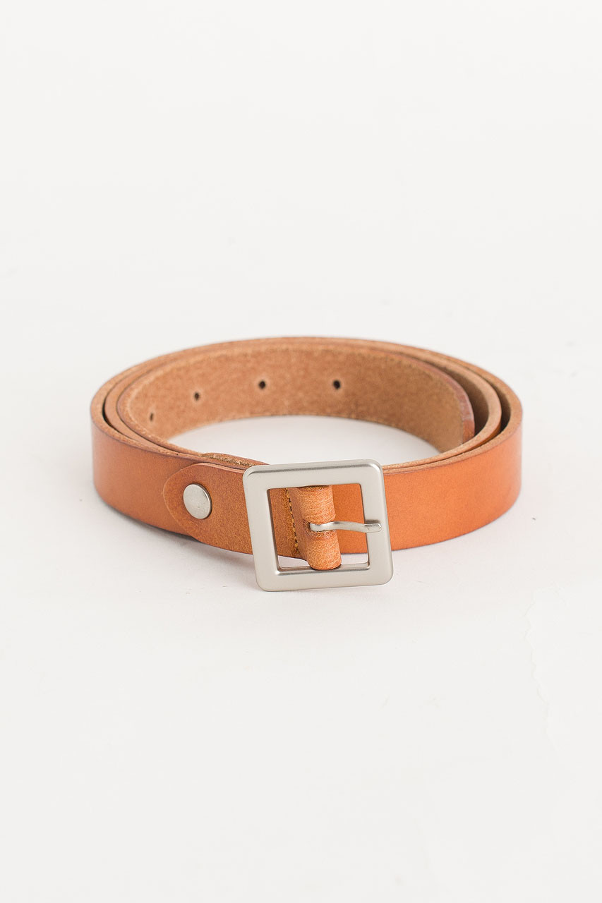 Round Shape Leather Belt, Camel