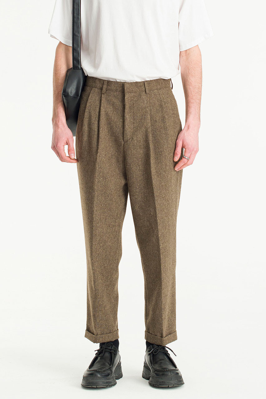 HEAVY WOOL GABARDINE FLARE EASY TROUSERS .10 [GLEN CHECK] – SUBLATIONS