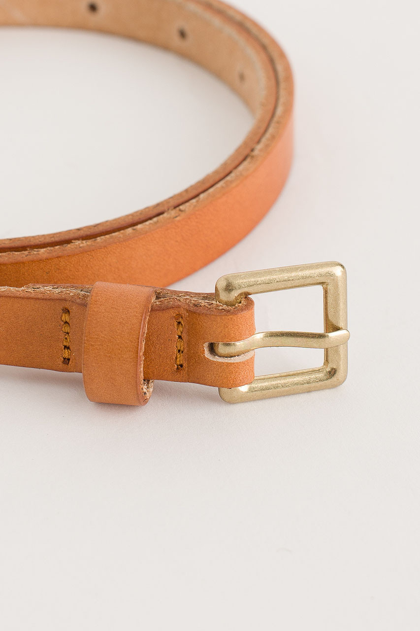 Square Leather Skinny Belt, Camel