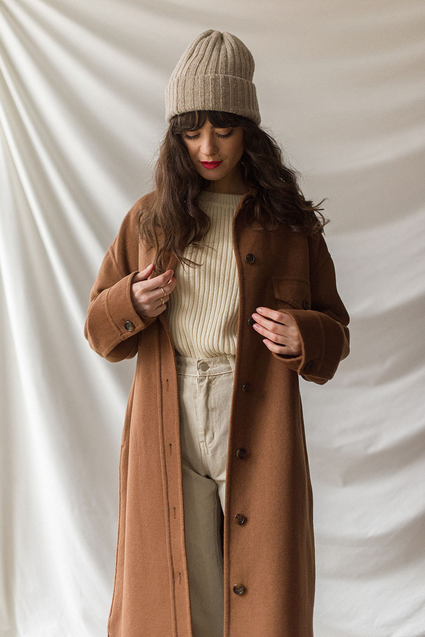 Ribbed Wool Beanie, Beige