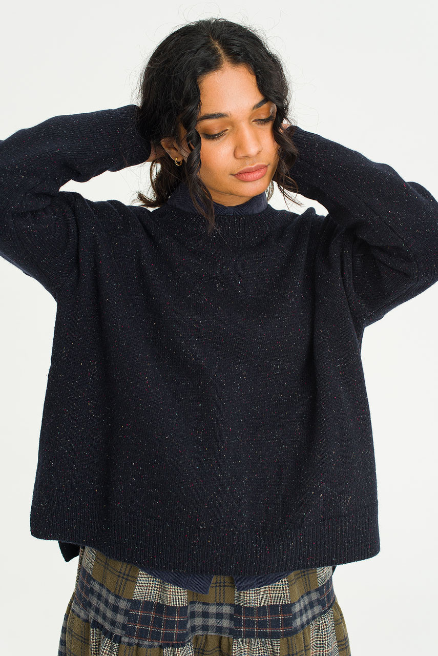 ニット・セーター No.0198 Boucle S round half KNIT (5color) Boucle Round Neck Jumper, Midnight Navy - Olive
