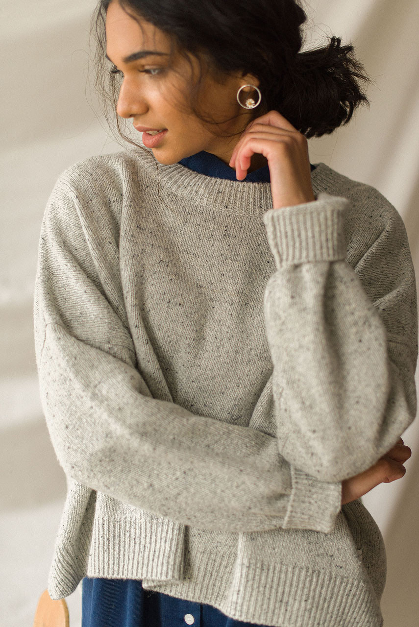 Boucle Round Neck Jumper, Light Grey