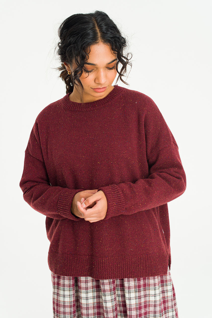 Boucle Round Neck Jumper, Wine