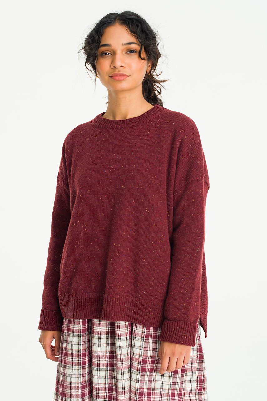 Boucle Round Neck Jumper, Wine