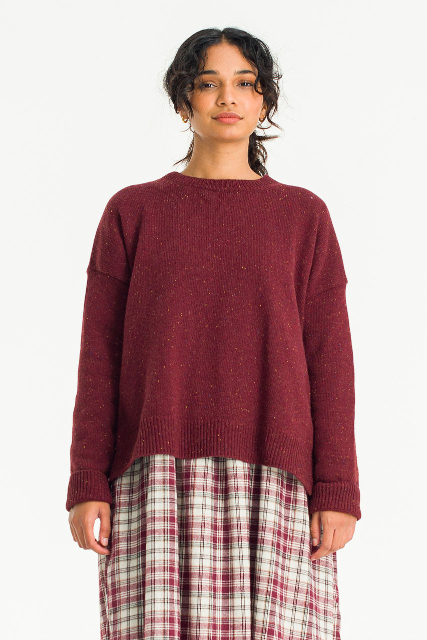 Boucle Round Neck Jumper, Wine
