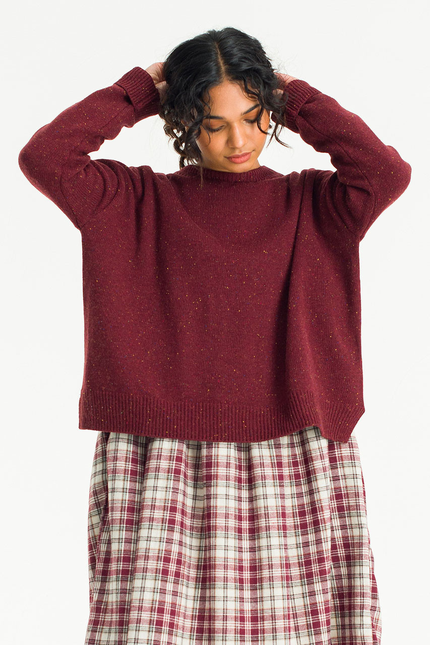 Boucle Round Neck Jumper, Wine