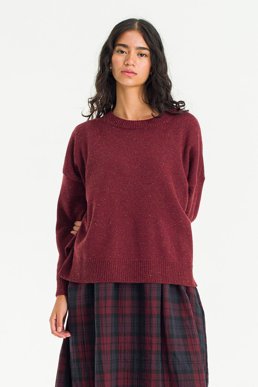 Boucle Round Neck Jumper, Wine