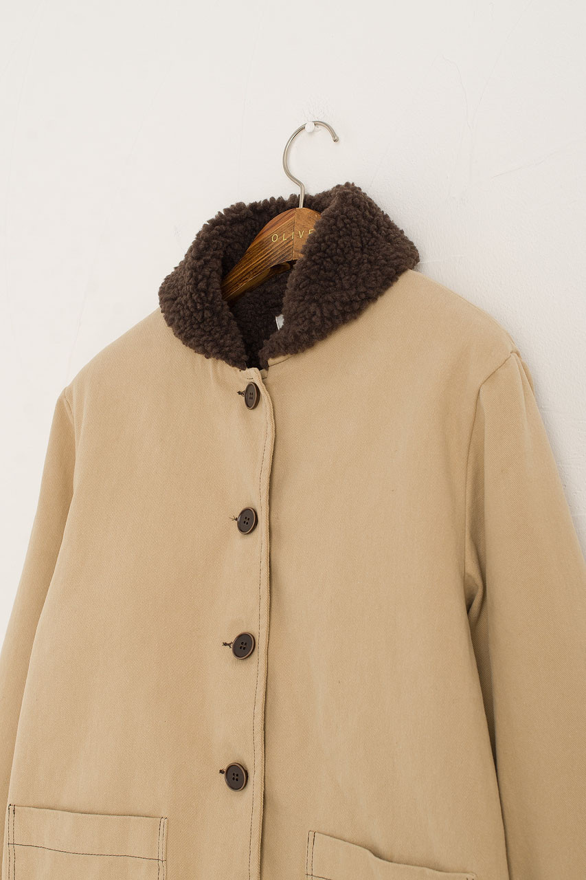 Shearling Lined Peter Pan Collar Jacket, Beige