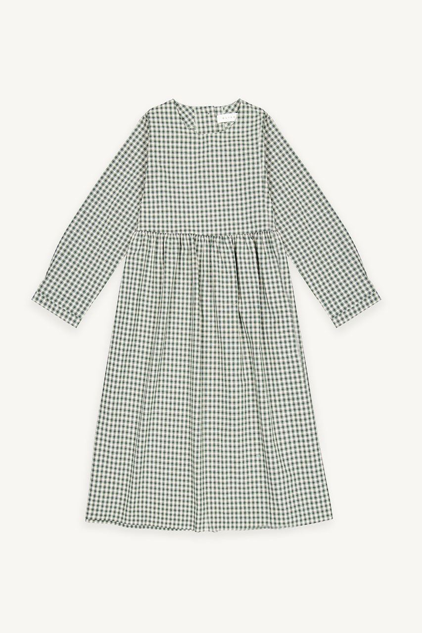 Button Check Babydoll Dress, Green