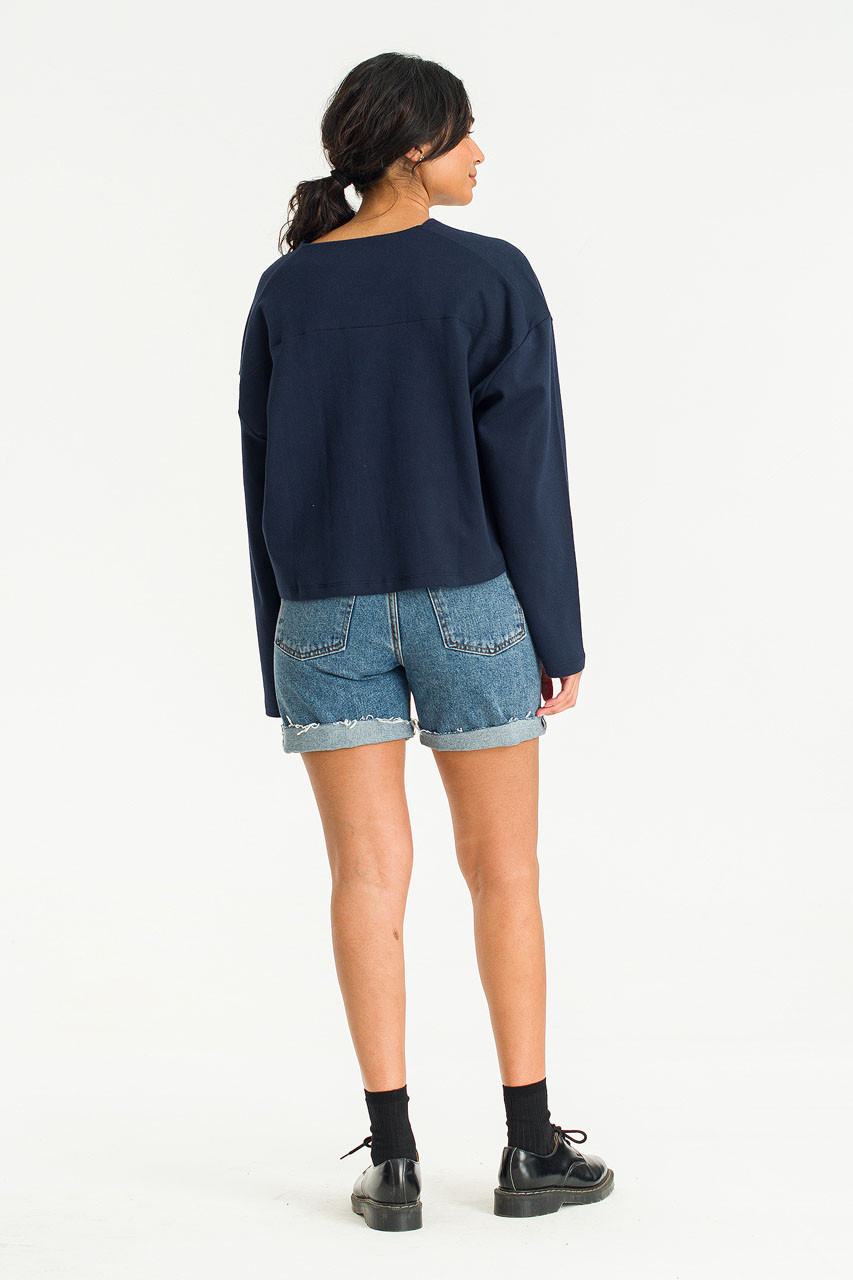Cropped Cotton Tee, Navy