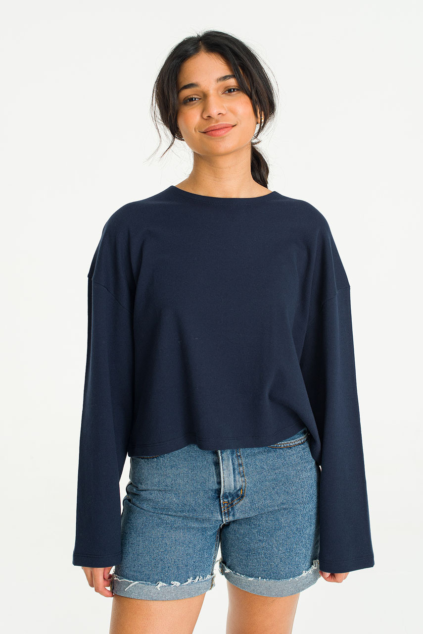 Cropped Cotton Tee, Navy