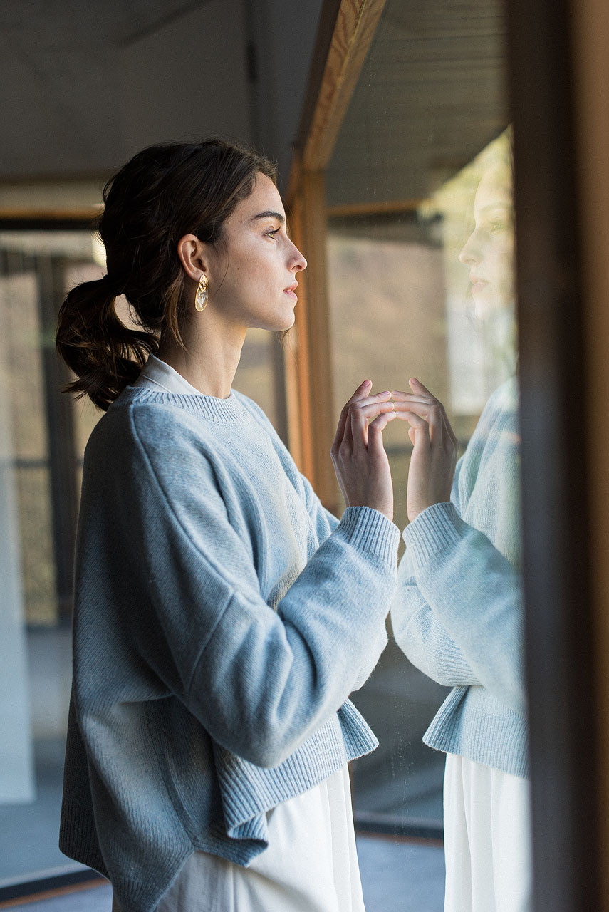 Boucle Round Neck Jumper, Light Blue