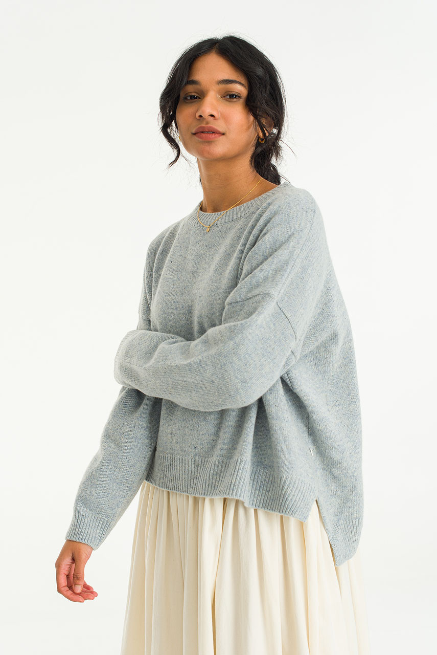 Boucle Round Neck Jumper, Light Blue