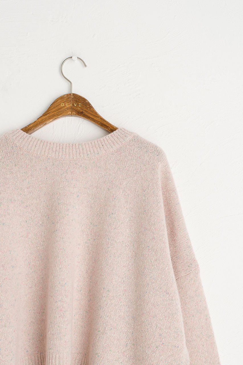 Boucle Round Neck Jumper, Light Pink