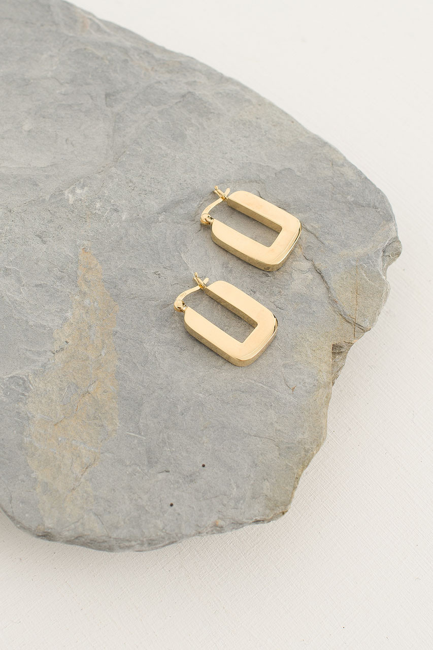 Gold Mini Square Hoop, 18K Gold Plated