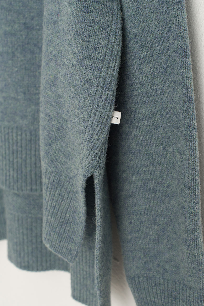 【OLIVE DES OLIVE】Knit collar down jumper★ Unbalanced Crew Neck Knit, Topaz