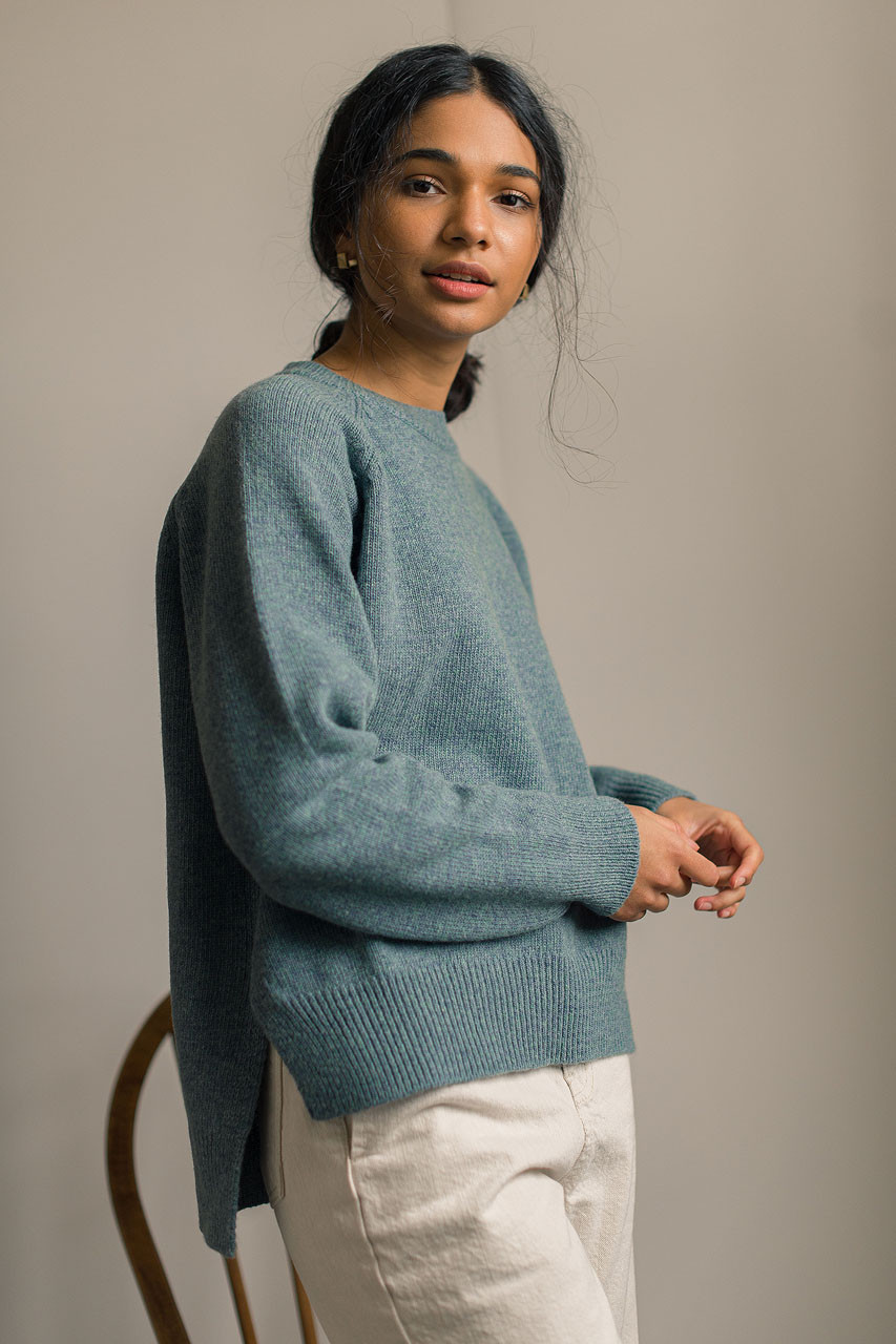 Unbalanced Crew Neck Knit, Topaz