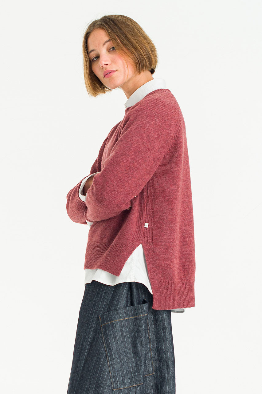 Unbalanced Crew Neck Knit, Wine Melange