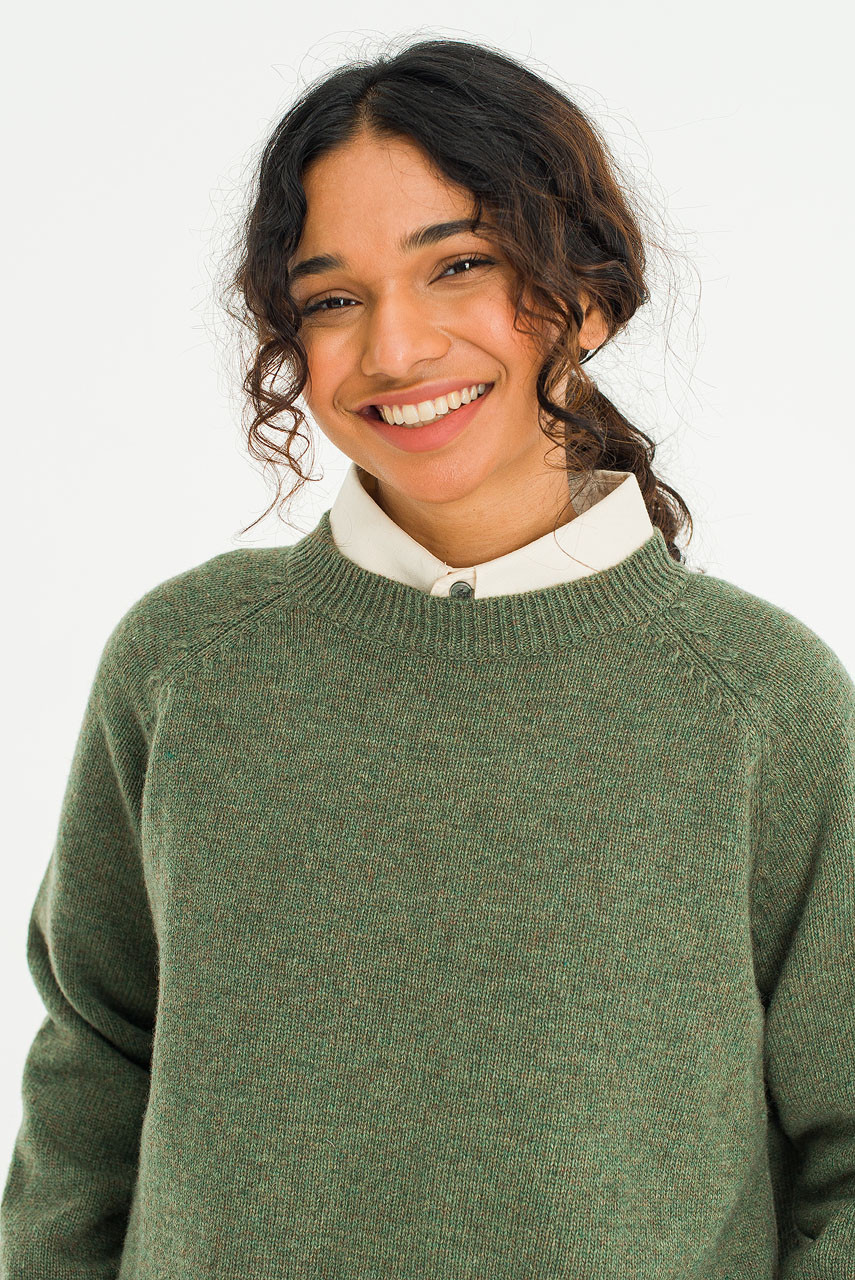 Unbalanced Crew Neck Knit, Khaki Melange