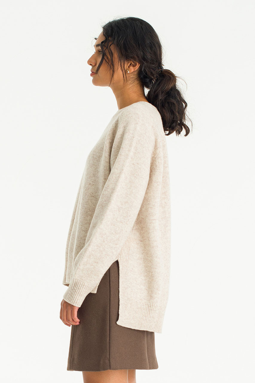 Unbalanced Crew Neck Knit, Oatmeal
