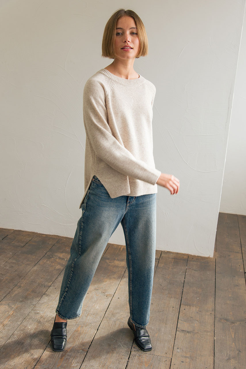 Unbalanced Crew Neck Knit, Oatmeal