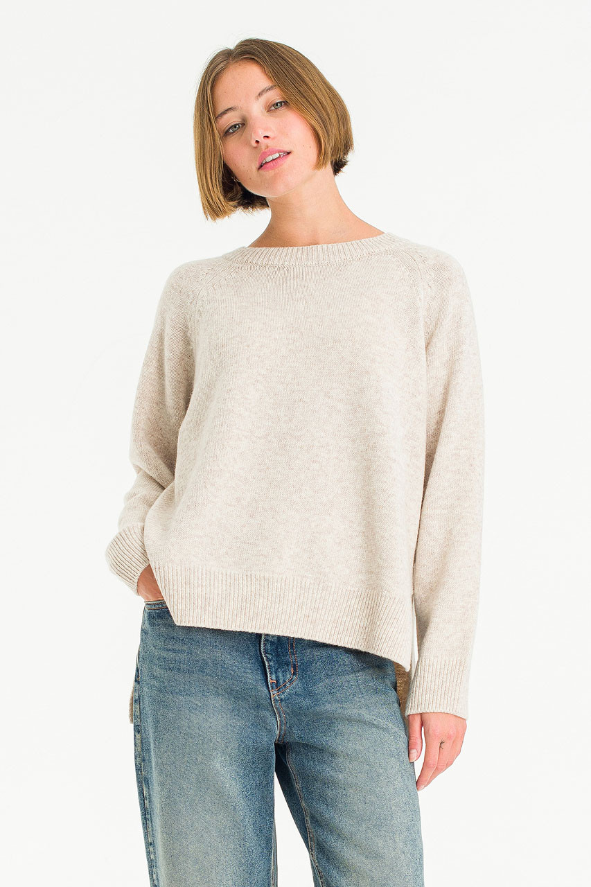 Unbalanced Crew Neck Knit, Oatmeal