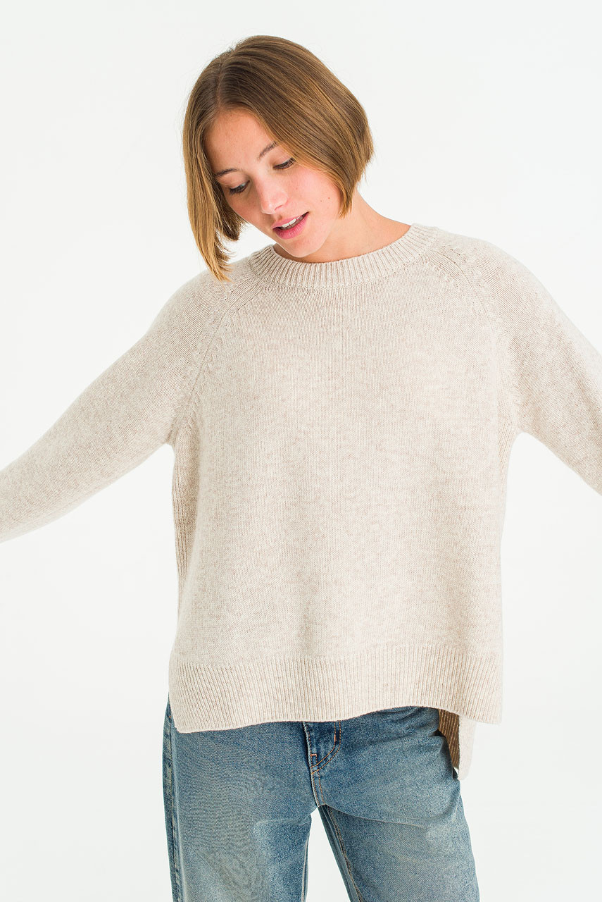 Unbalanced Crew Neck Knit, Oatmeal