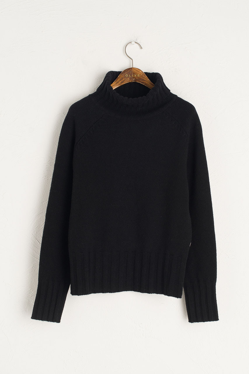 black and white polo neck jumper