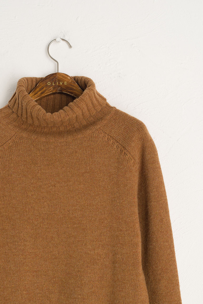 Simple Roll Neck Jumper, Camel