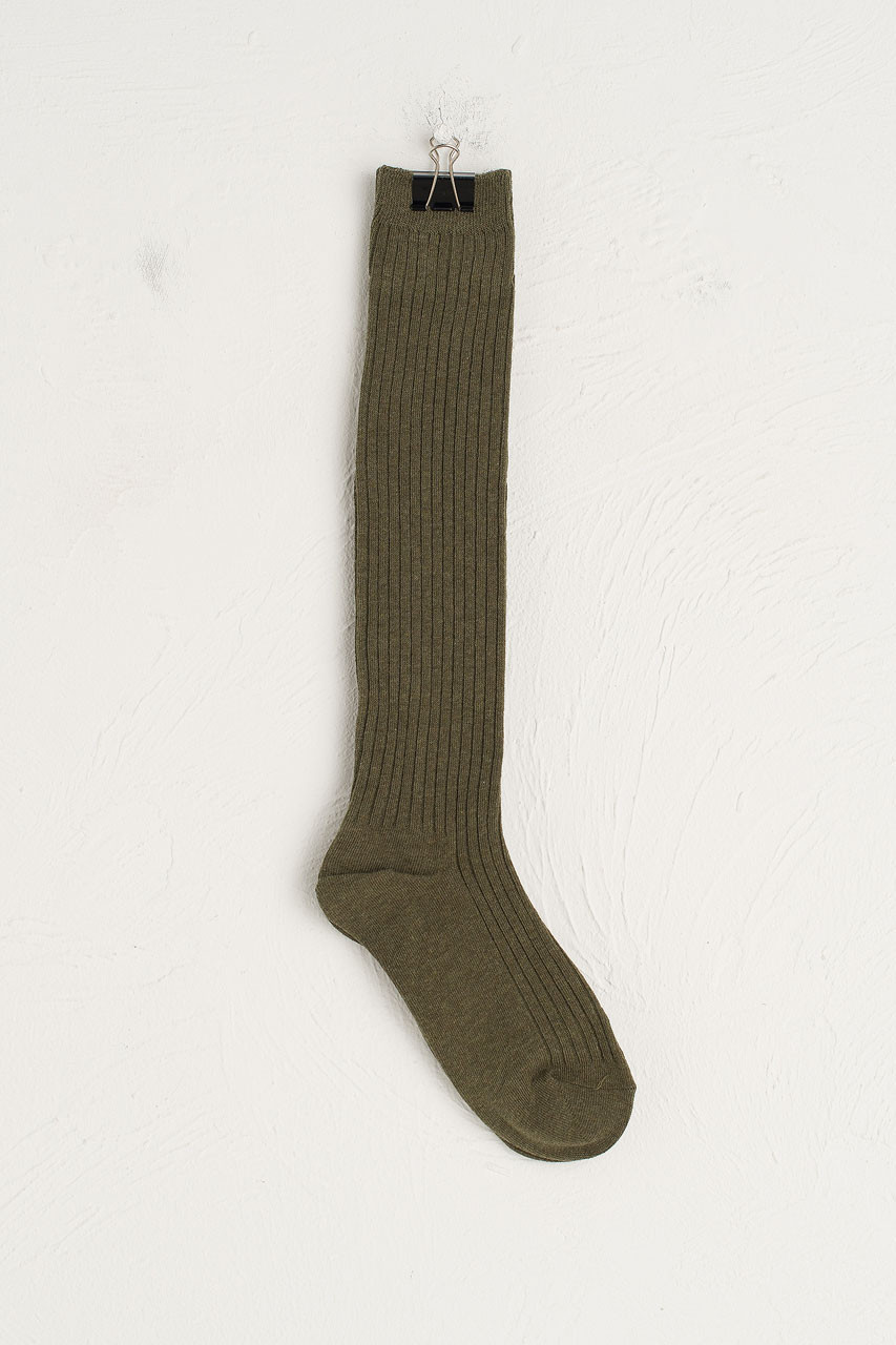 Ribbed Knee Socks, Khaki