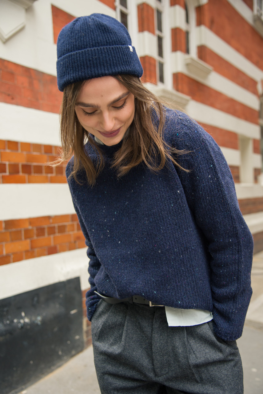 Flecked Fisherman Knit, Navy