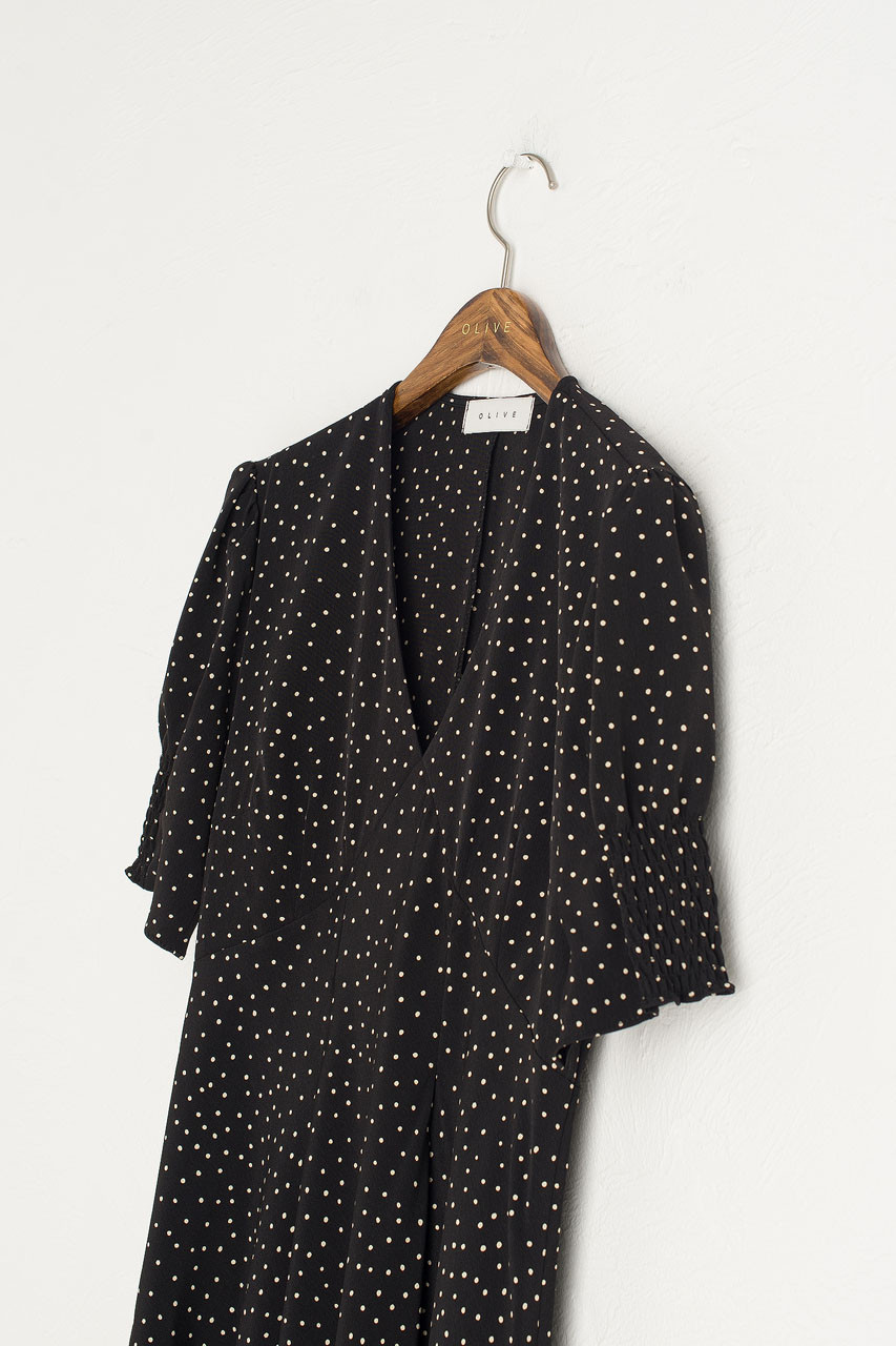 Jeanne Polka Dot Dress, Black