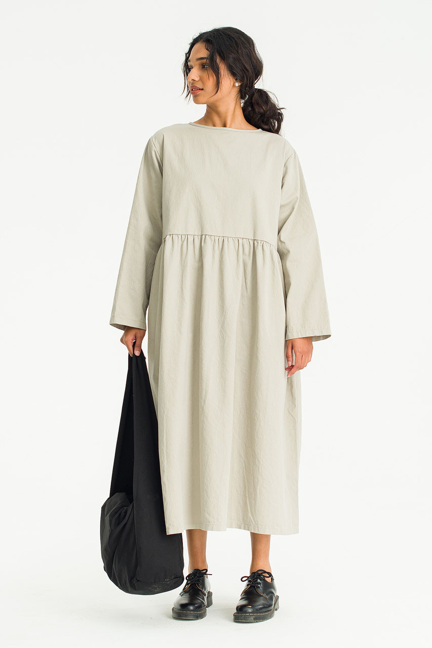 Ribbon Back Cotton Dress, Grey